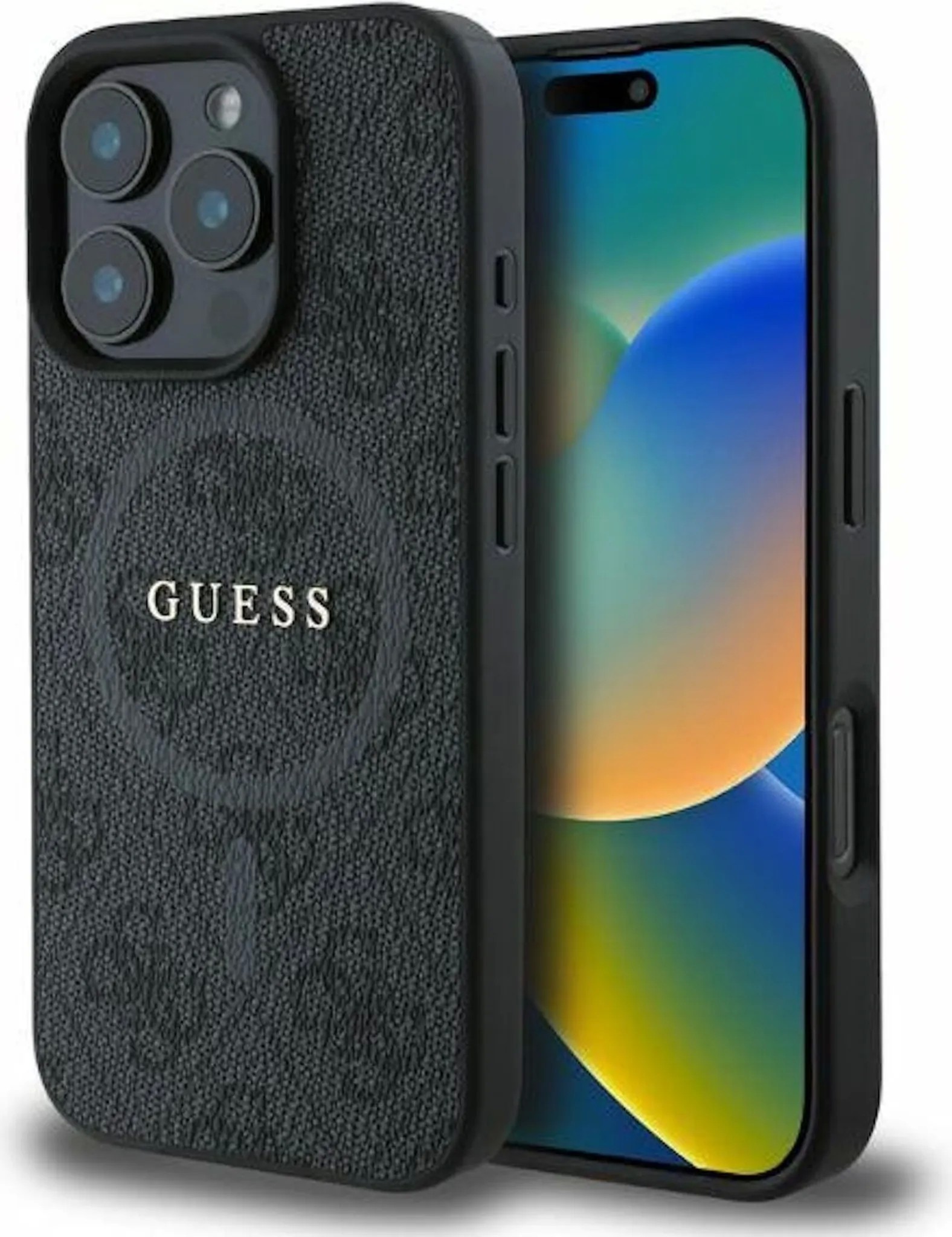Dėklas Guess PU Leather 4G Colored Ring MagSafe Apple iPhone 16 Pro juodas