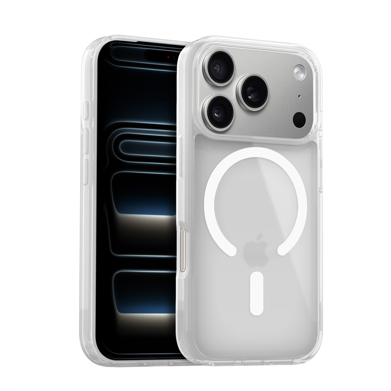 Crong Hybrid Matte Magnetic MagSafe dėklas, skirtas iPhone 17 Pro, baltas