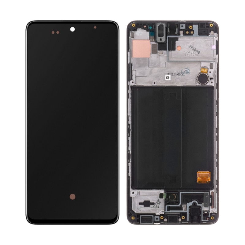 Ekranas Samsung A515 A51 su lietimui jautriu stikliuku ir rėmeliu originalus Black (service pack)