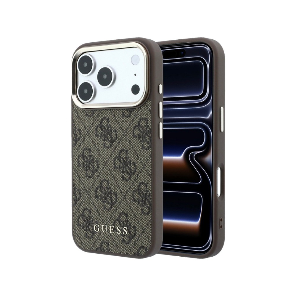 Dėklas Guess PU Leather 4G Gold Frame MagSafe Apple iPhone 18 Pro Max rudas