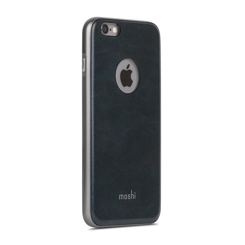 Moshi iGlaze Napa hibridinis dėklas veganiškos odos nugarėle, skirtas iPhone 6s Plus / 6 Plus, „Midnight Blue“ spalvos