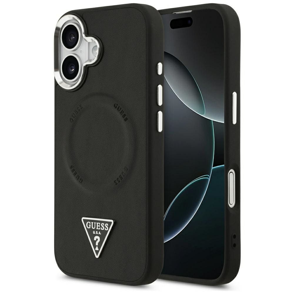 Guess Trikampio logotipo magnetinis dėklas iPhone 17 - juodas