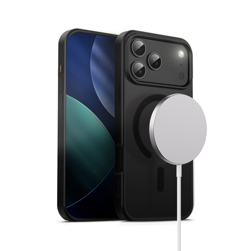 Crong Hybrid Frost MAG Cover MagSafe dėklas, skirtas iPhone 17 Pro Max, juodas