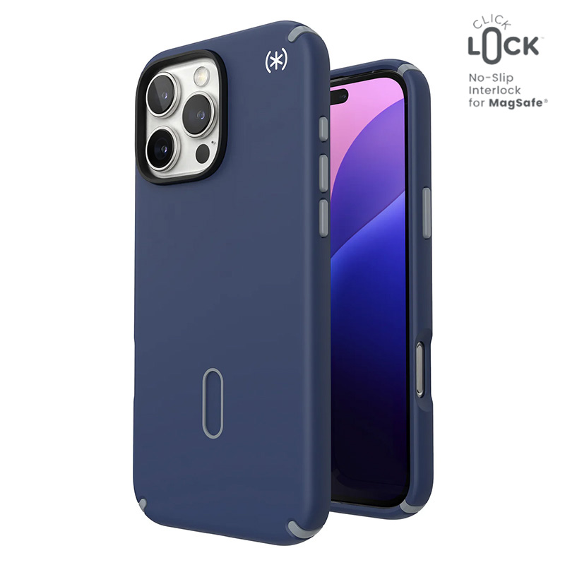Speck Presidio2 Pro dėklas su MagSafe ir ClickLock, skirtas iPhone 16 Pro Max, „Coastal Blue/Dust Grey“