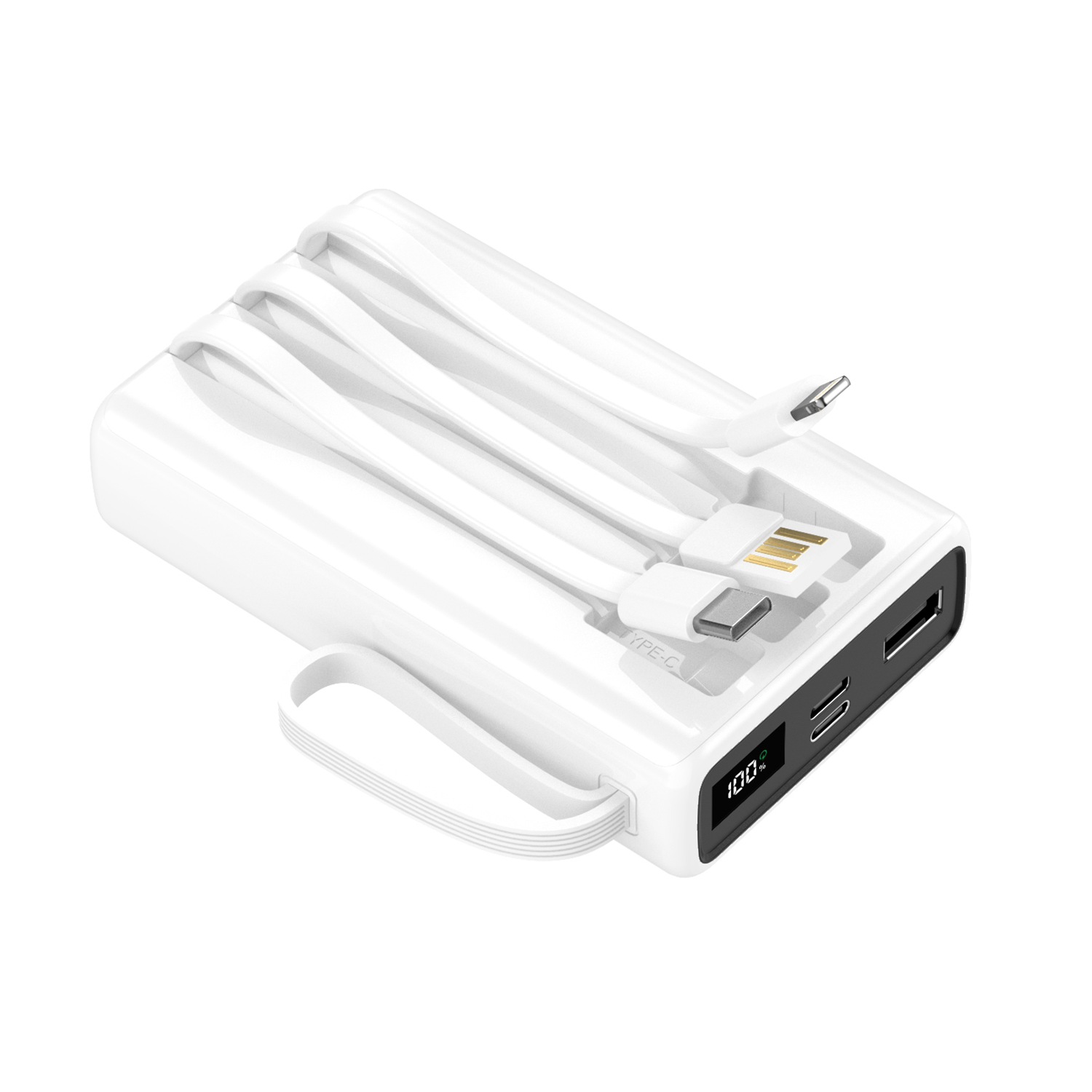 Setty SPB-LC-220 išorinė baterija su integruotais laidais, 20 000 mAh – balta