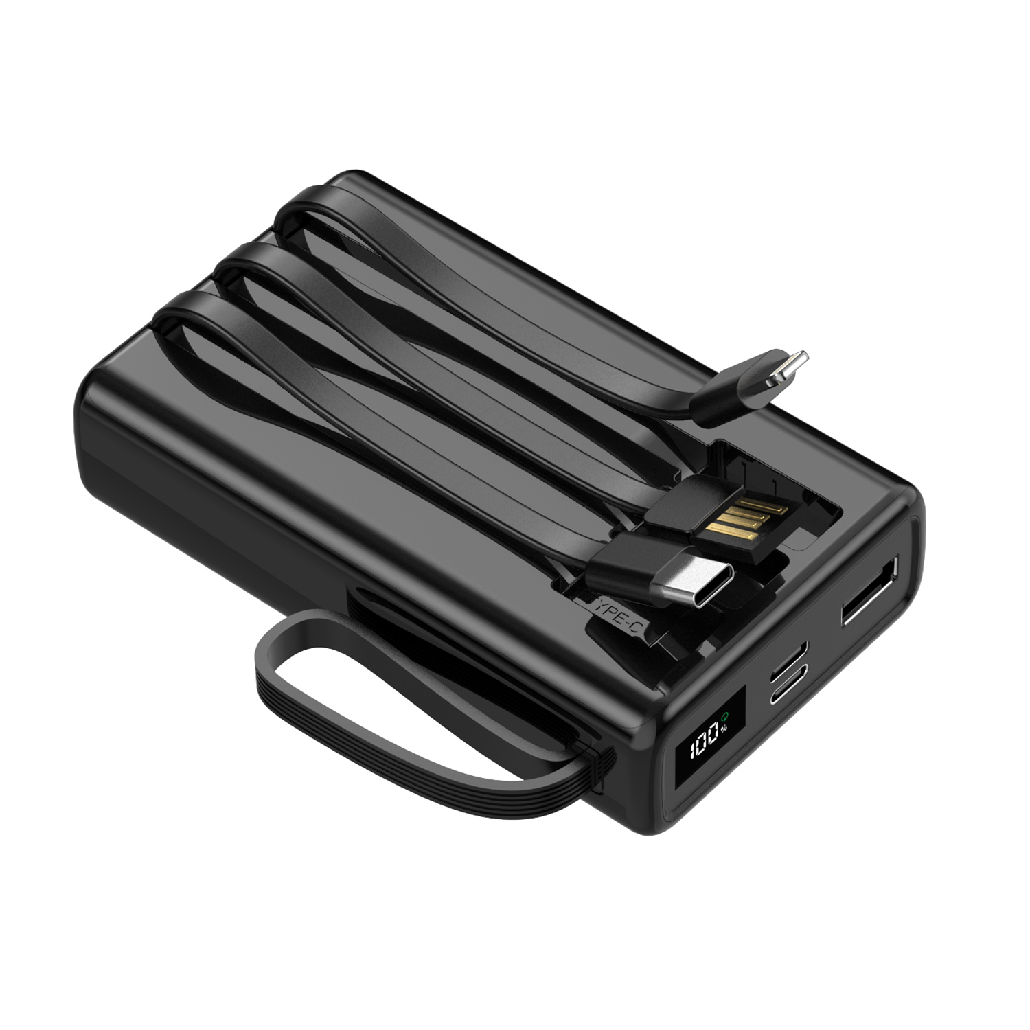 Setty SPB-LC-210 išorinė baterija su integruotais laidais, 10 000 mAh – juoda