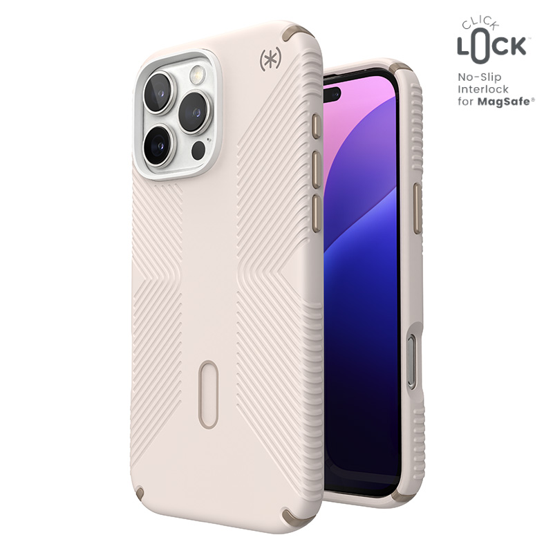 Speck Presidio2 Grip ClickLock & MagSafe dėklas, skirtas iPhone 16 Pro Max, „Bleached Bone“ / „Heirloom Gold“ / „Hazel Brown“