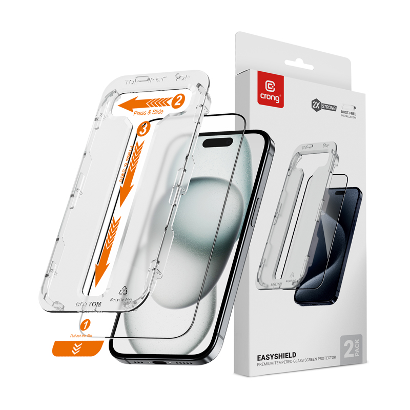 Crong EasyShield 2-Pack grūdinti apsauginiai ekrano stiklai, skirti iPhone 16 / 15, 2 vnt.