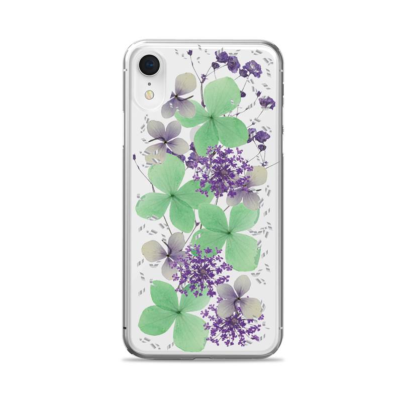 Puro Glam Hippie Chic dėklas, skirtas iPhone XR, su tikrais žaliais gėlių žiedlapiais