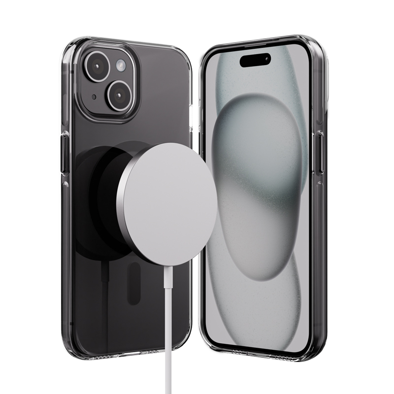 Crong Clear MAG Pro MagSafe dėklas, skirtas iPhone 15, juodas