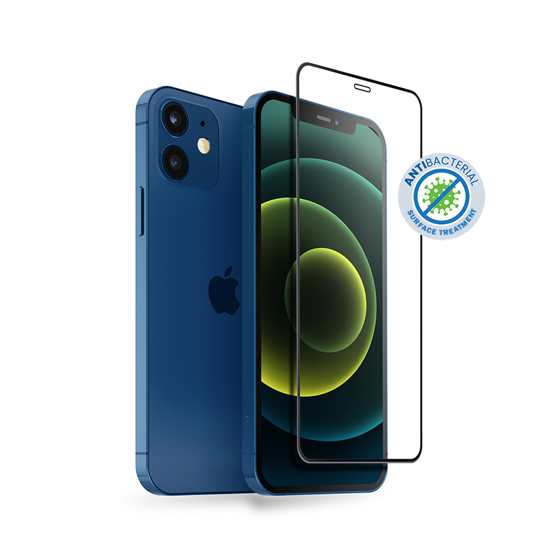 Crong 3D Armor Glass 9H grūdintas apsauginis ekrano stiklas, skirtas iPhone 12 Mini su antibakterine apsauga, su montavimo rėmeliu