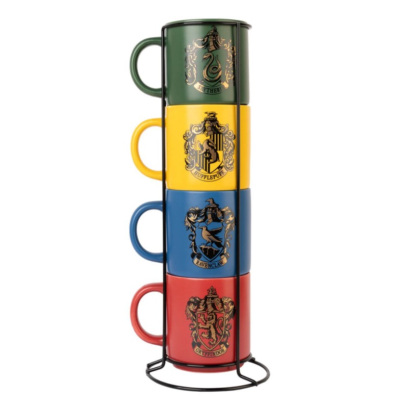 Harry Potter Hogwarts Houses keraminių puodelių rinkinys su stovu, 4 vnt., 300 ml