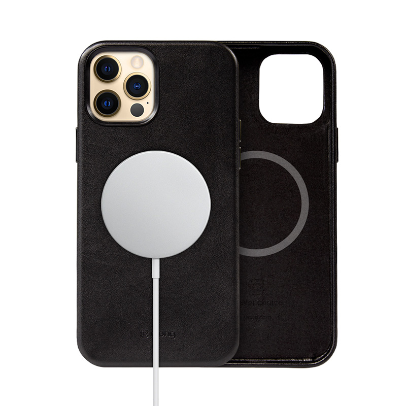 Crong Essential Cover Magnetic dirbtinės odos dėklas, skirtas iPhone 12 Pro Max, su MagSafe, juodas