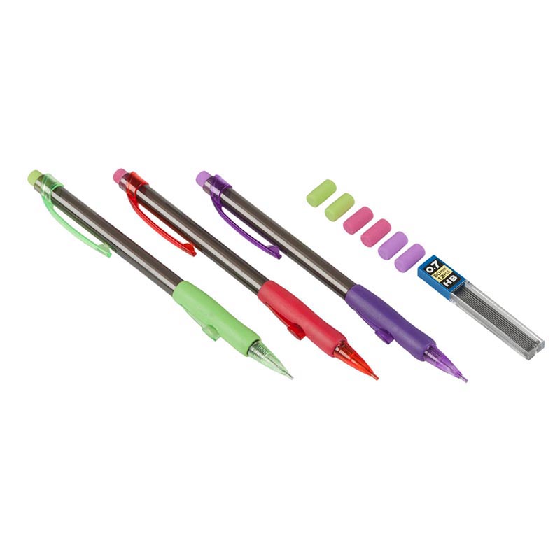 Topwrite mechaninių pieštukų rinkinys su keičiamomis šerdelėmis ir trintukais, 10 vnt.