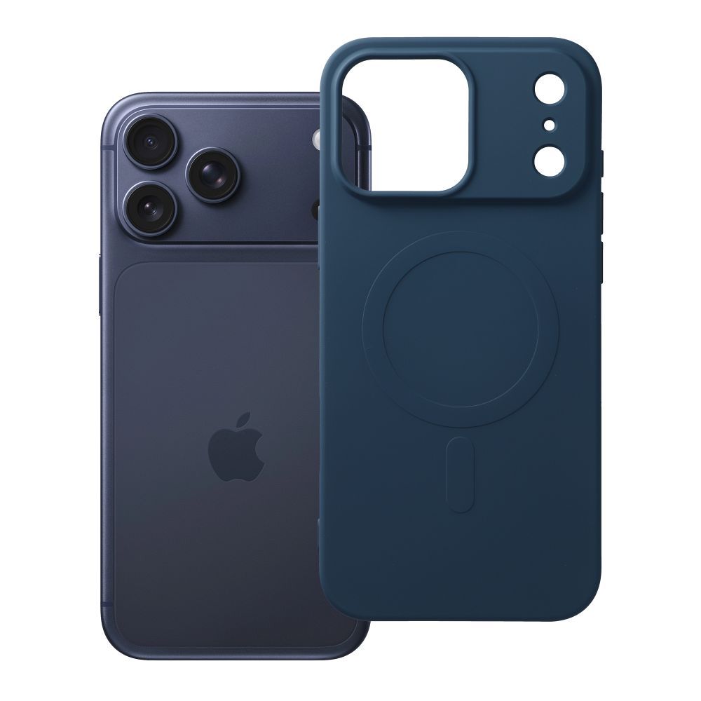 Silikoninis „Mag Cover“ dėklas, skirtas „iPhone 17 Pro Max / 18 Pro Max“, suderinamas su „MagSafe“, su didele kameros išpjova – tamsiai mėlynas