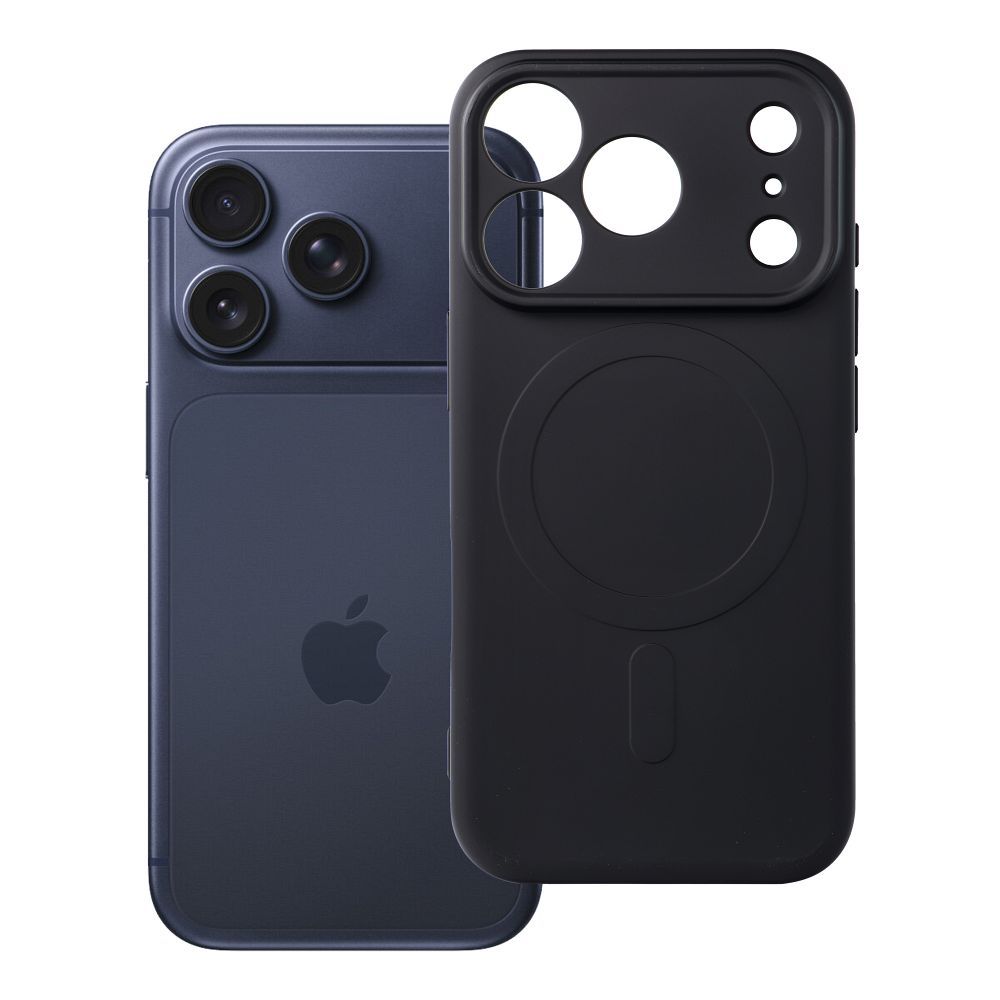 Silikoninis „Mag Cover“ dėklas, skirtas „iPhone 17 Pro / 18 Pro“, suderinamas su „MagSafe“, su kameros apsauga – juodas