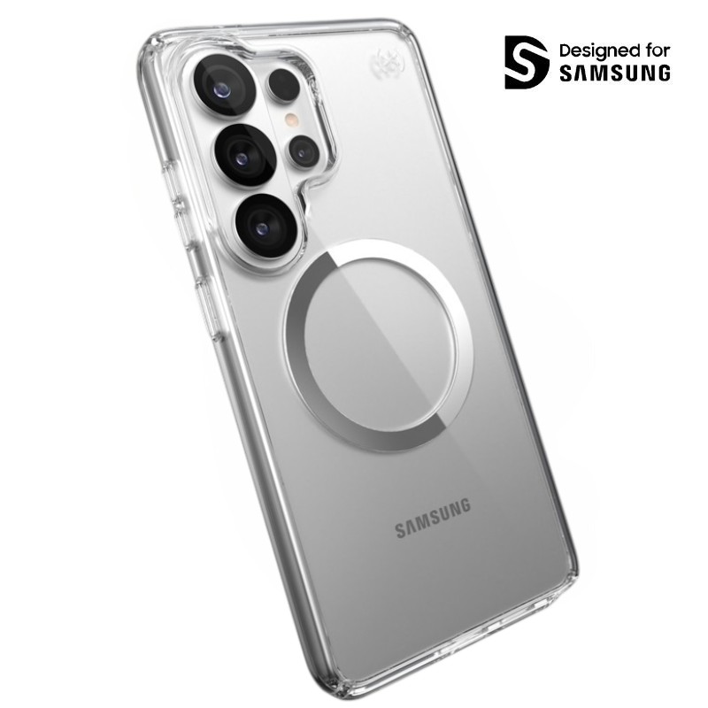 Speck Presidio Perfect-Clear Magnet dėklas, skirtas Samsung Galaxy S26 Ultra, „Clear / Silver“ spalvos