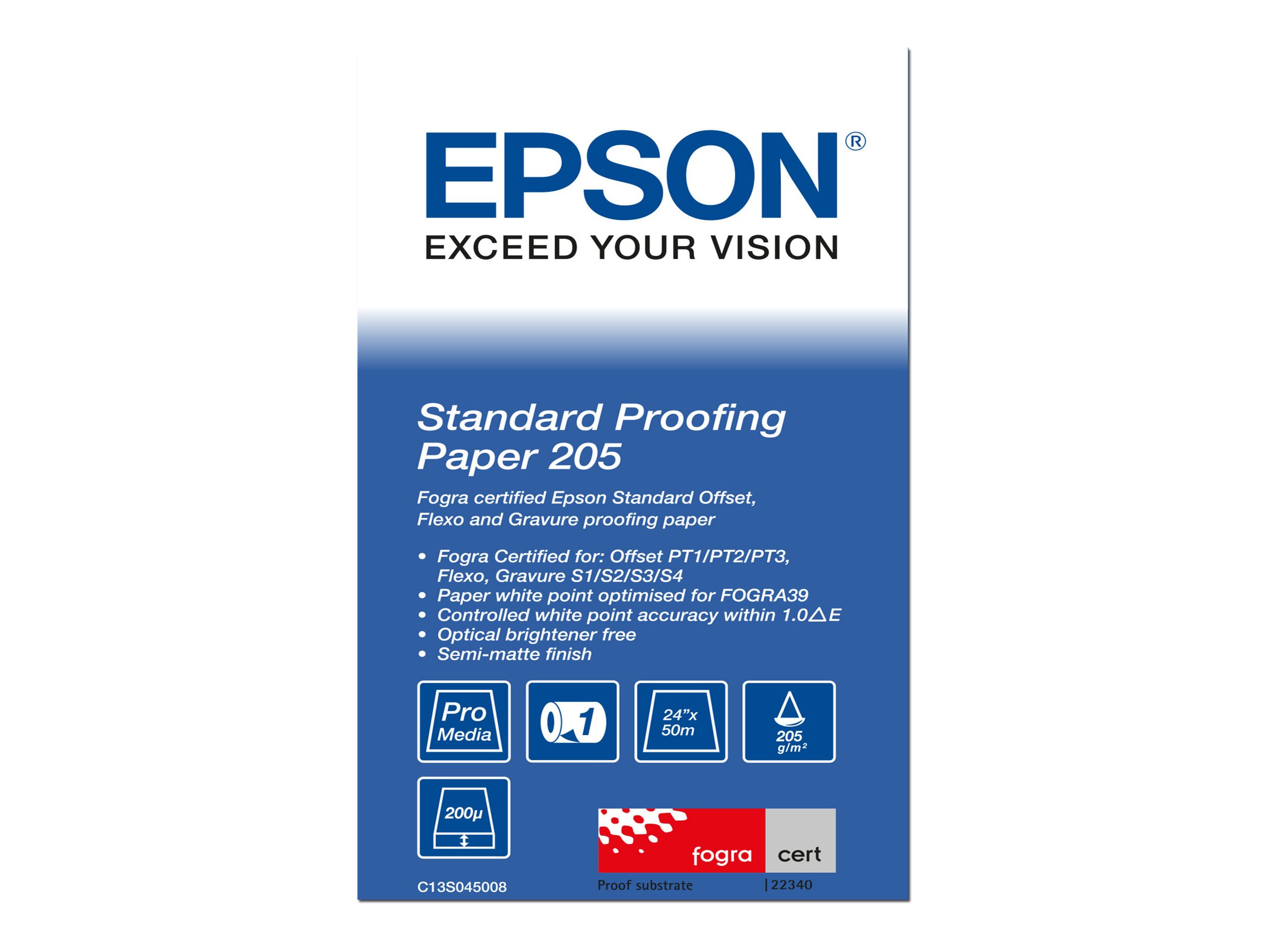 Epson S045008 Standard Proofing Paper ritinys, 24 in / 610 mm × 50 m, 205 g/m2