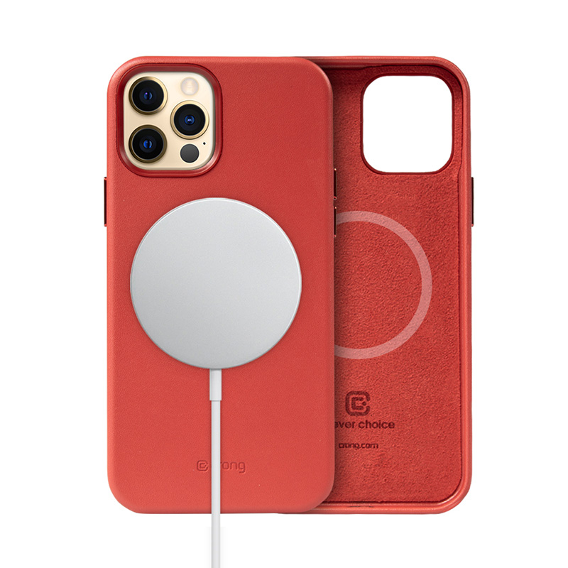 Crong Essential Cover Magnetic dirbtinės odos dėklas, skirtas iPhone 12 Pro Max, su MagSafe, raudonas