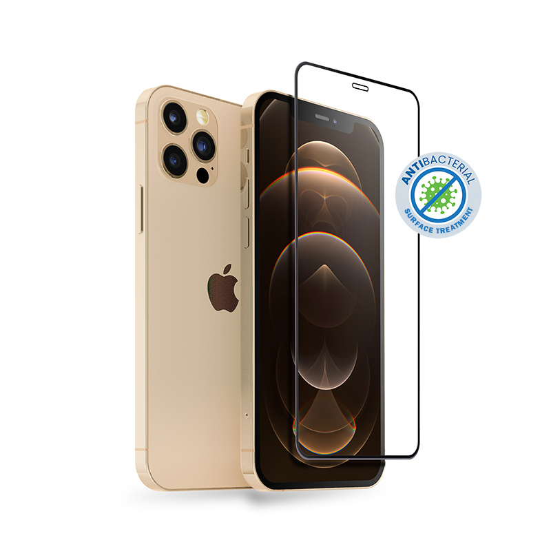 Crong 3D Armor Glass 9H grūdintas apsauginis ekrano stiklas, skirtas iPhone 12 Pro Max su antibakterine apsauga, su montavimo rėmeliu