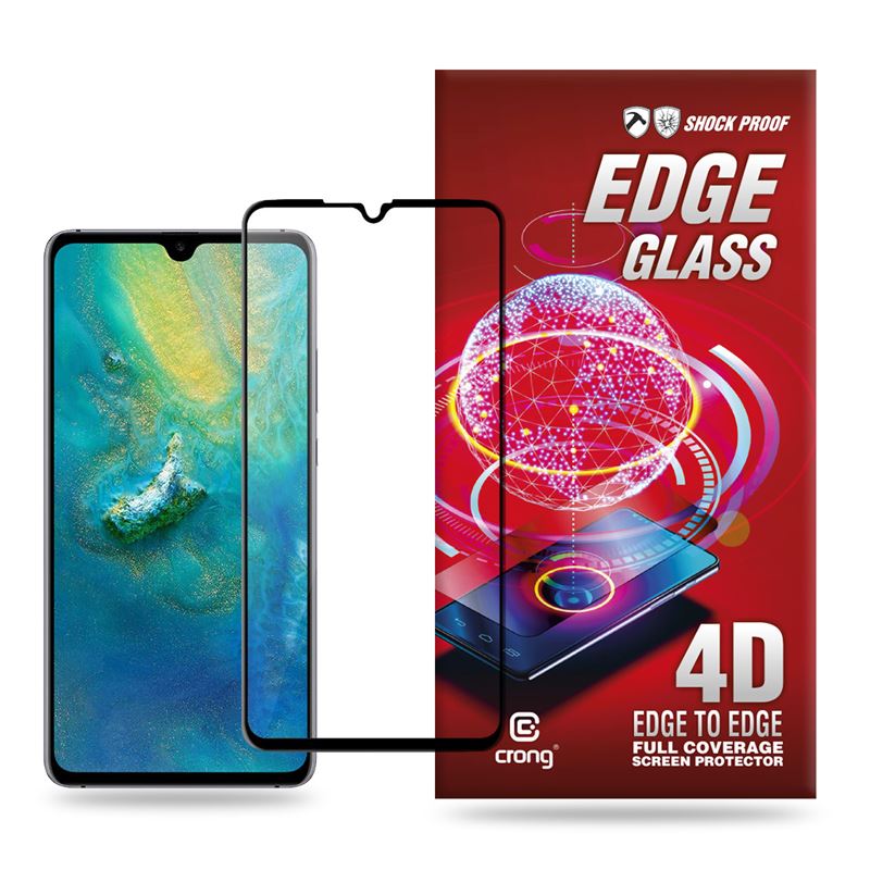 Crong Edge Glass Full Glue Edge-to-Edge 9H grūdintas apsauginis ekrano stiklas, skirtas Huawei Mate 20