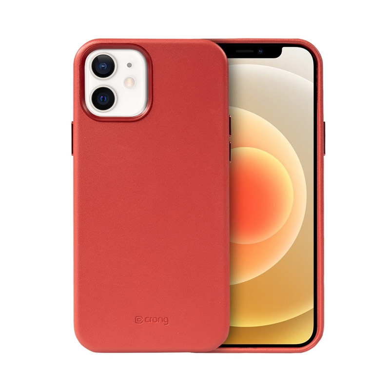 Crong Essential Cover dėklas, skirtas iPhone 12 / iPhone 12 Pro, dirbtinės odos, raudonas
