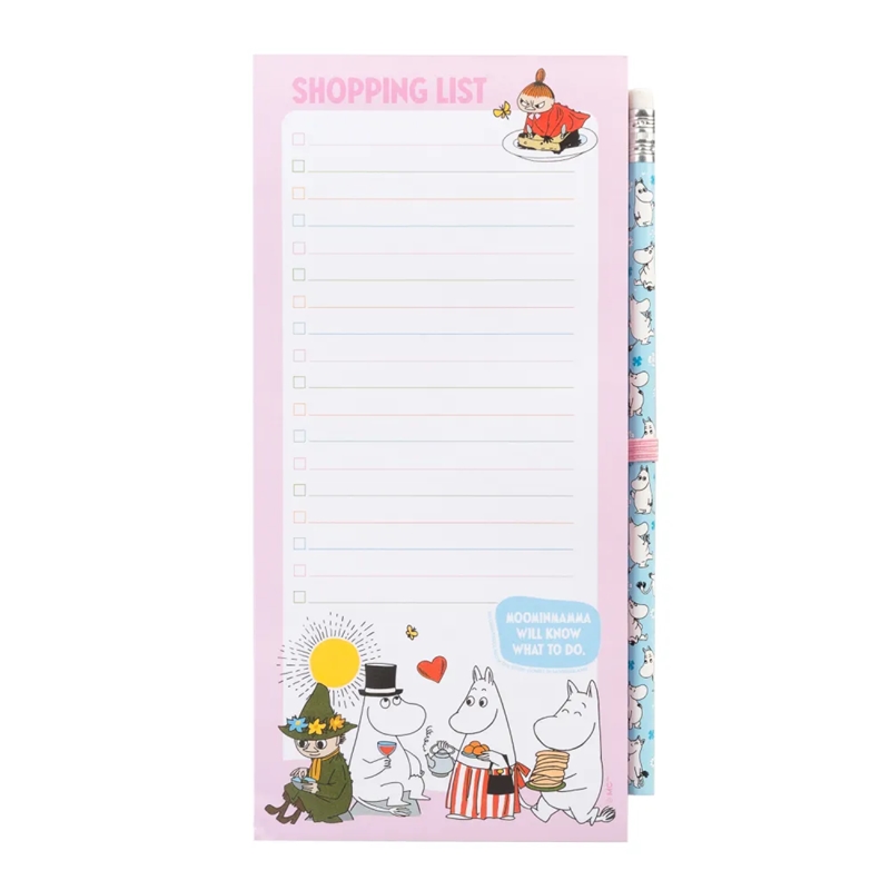 Moomins magnetinė pirkinių užrašinė šaldytuvui su pieštuku, 10 × 21 cm