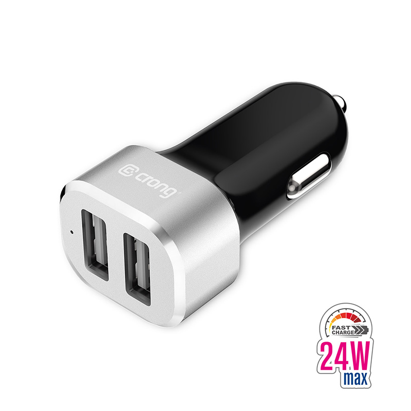 Crong Power 24 W automobilinis įkroviklis su 2 USB-A jungtimis, 2.4 A, aliumininis