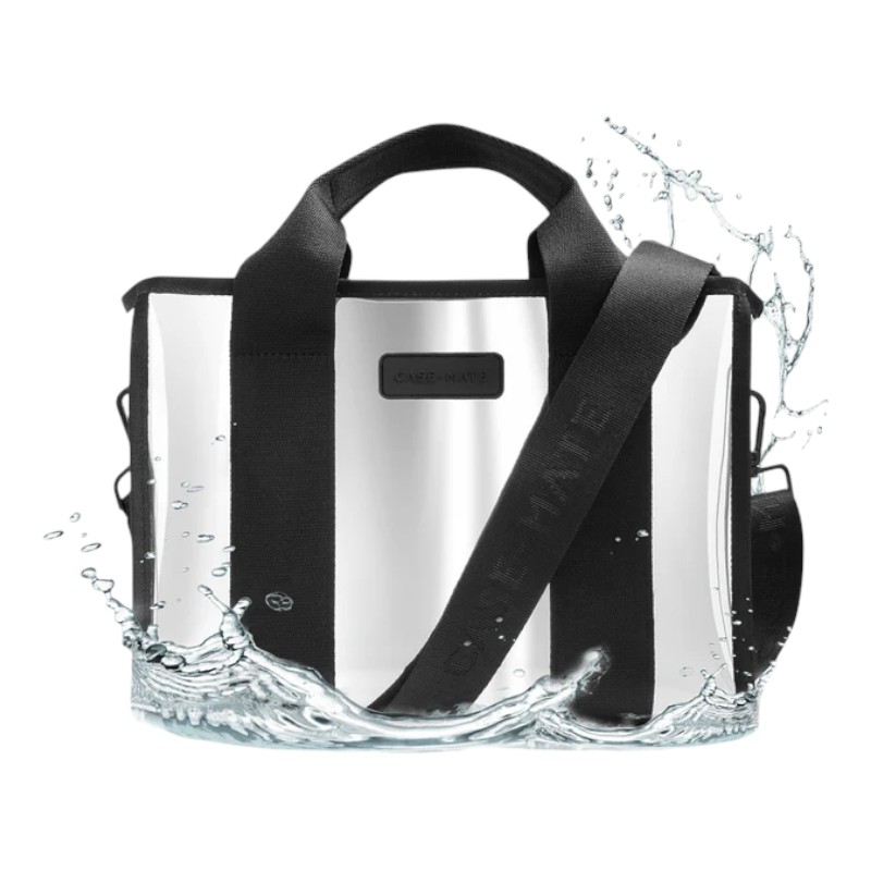 Case-Mate Mini Travel Tote Bag vandeniui atsparus kelioninis krepšys per petį, Silver Chrome