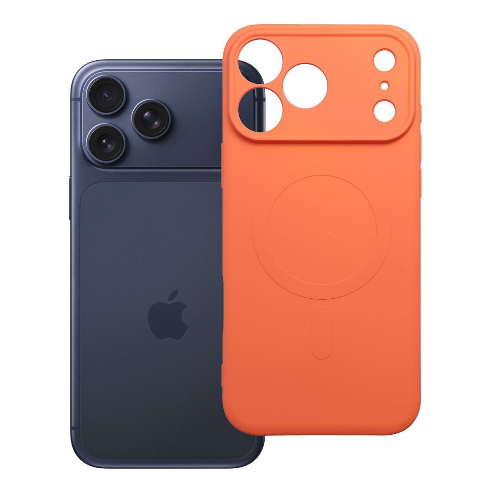 Silikoninis „Mag Cover“ dėklas, skirtas „iPhone 17 Pro Max / 18 Pro Max“, suderinamas su „MagSafe“, su kameros apsauga – oranžinis