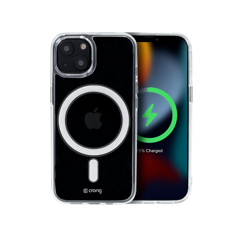 Crong Clear MAG Cover dėklas, skirtas iPhone 13 Mini, suderinamas su MagSafe, skaidrus