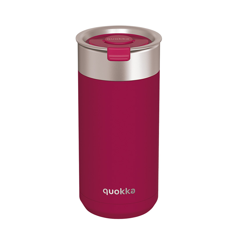 Quokka Boost Coffee Tumbler nerūdijančiojo plieno termo puodelis su sieteliu, 400 ml, Maroon