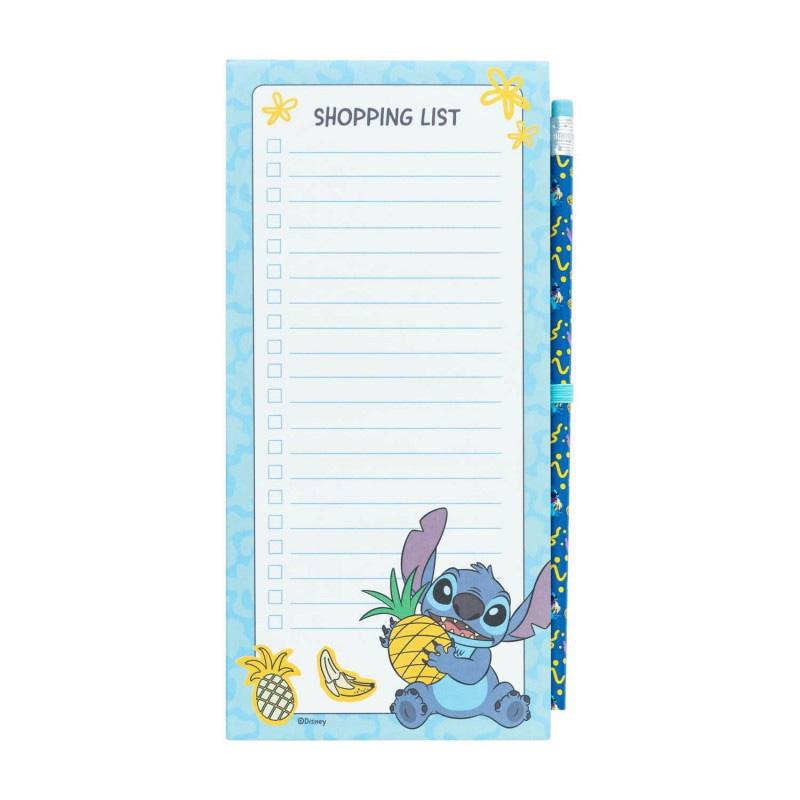 Disney Stitch Tropical magnetinė pirkinių sąrašo užrašinė šaldytuvui su pieštuku, 10 × 21 cm