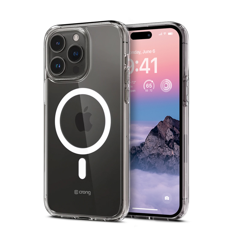 Crong Clear MAG Cover dėklas, skirtas iPhone 14 Pro Max, suderinamas su MagSafe, skaidrus
