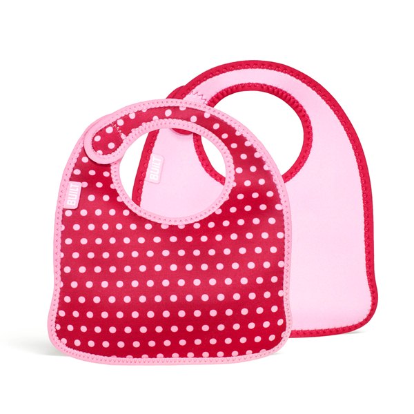 BUILT Mess Mate neopreno seilinukų mažyliams rinkinys, 2 vnt., Baby Pink Mini Dots