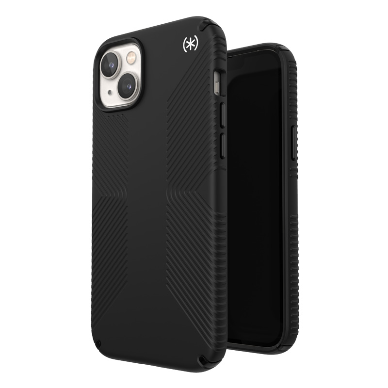Speck Presidio2 Grip case for iPhone 15 Plus / 14 Plus, with non-slip grip, Black / Black / White