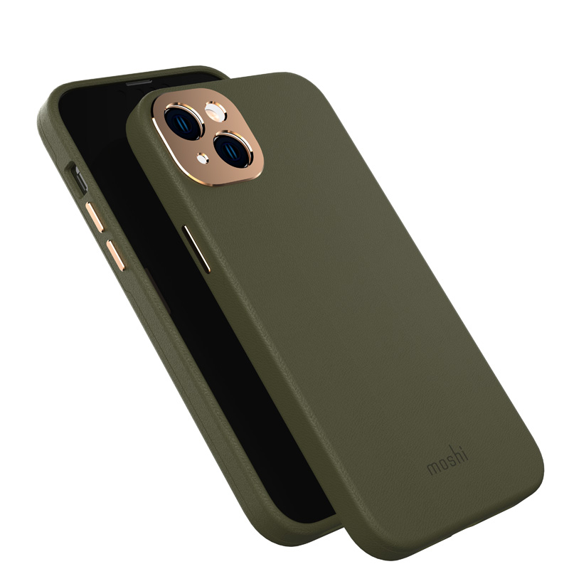 Moshi Napa dėklas, skirtas iPhone 14 Plus, suderinamas su MagSafe, veganiškos odos, „Juniper Green“ spalvos