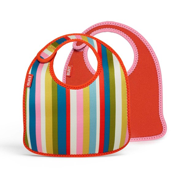 BUILT Mess Mate neopreno seilinukų mažyliams rinkinys, 2 vnt., Baby Pink Stripe