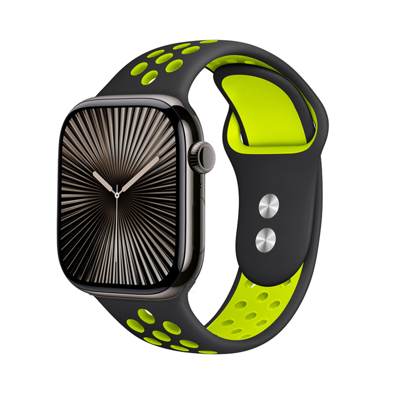Crong Duo Sport dirželis, skirtas Apple Watch 38 / 40 / 41 / 42 mm, juodas ir žaliųjų citrinų spalvos