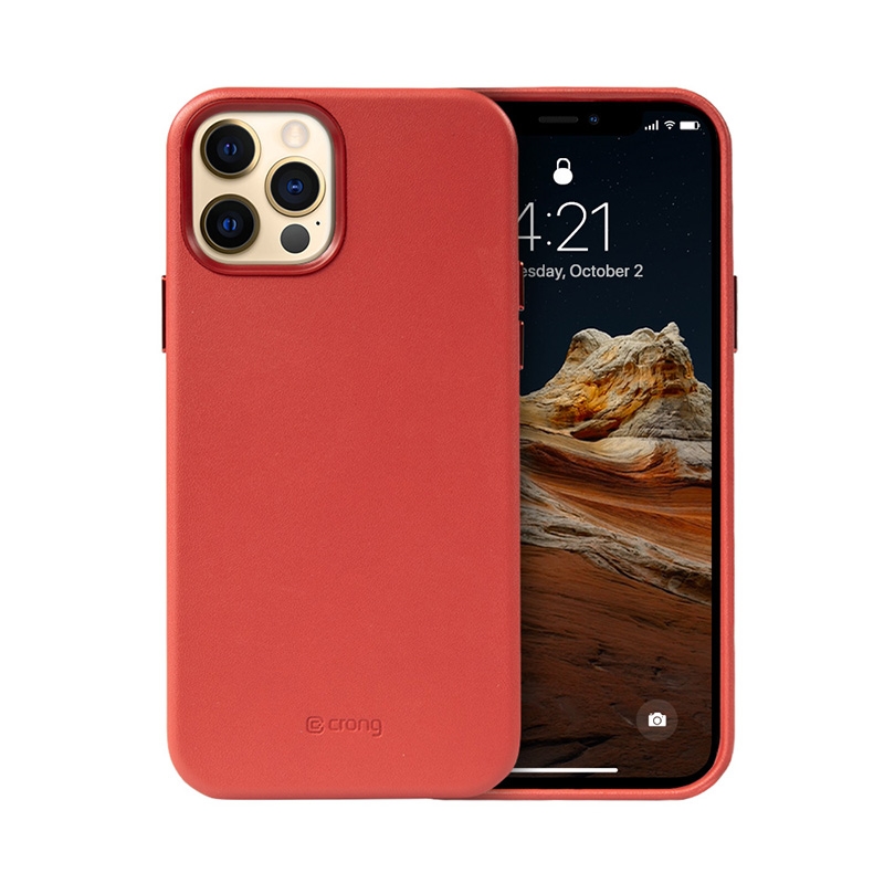 Crong Essential Cover dėklas, skirtas iPhone 12 Pro Max, dirbtinės odos, raudonas