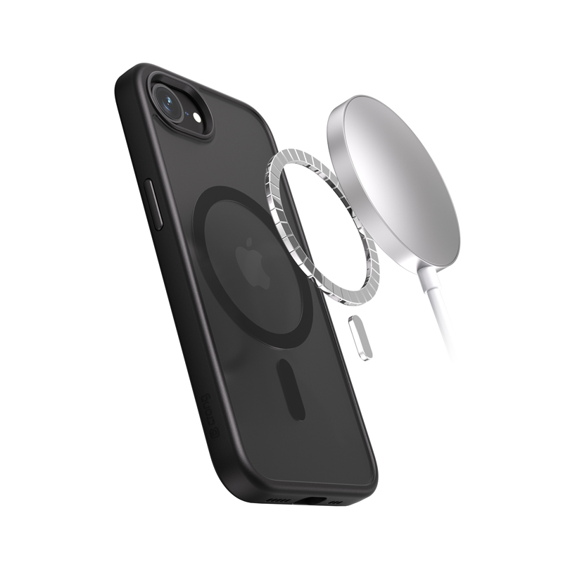 Crong Hybrid Frost MAG Cover MagSafe dėklas, skirtas iPhone 17e / 16e, juodas