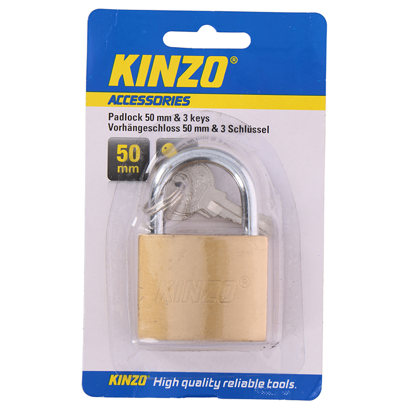 Kinzo 50 mm žalvarinė pakabinama spyna su 3 raktais