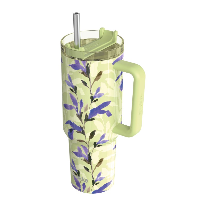 Quokka Stream nerūdijančiojo plieno termo puodelis su šiaudeliu, 1200 ml, Matcha