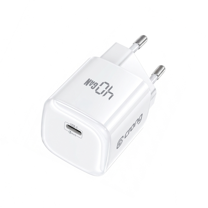 Crong NEO GaN USB-C PD įkroviklis su AVS, 40 W, baltas
