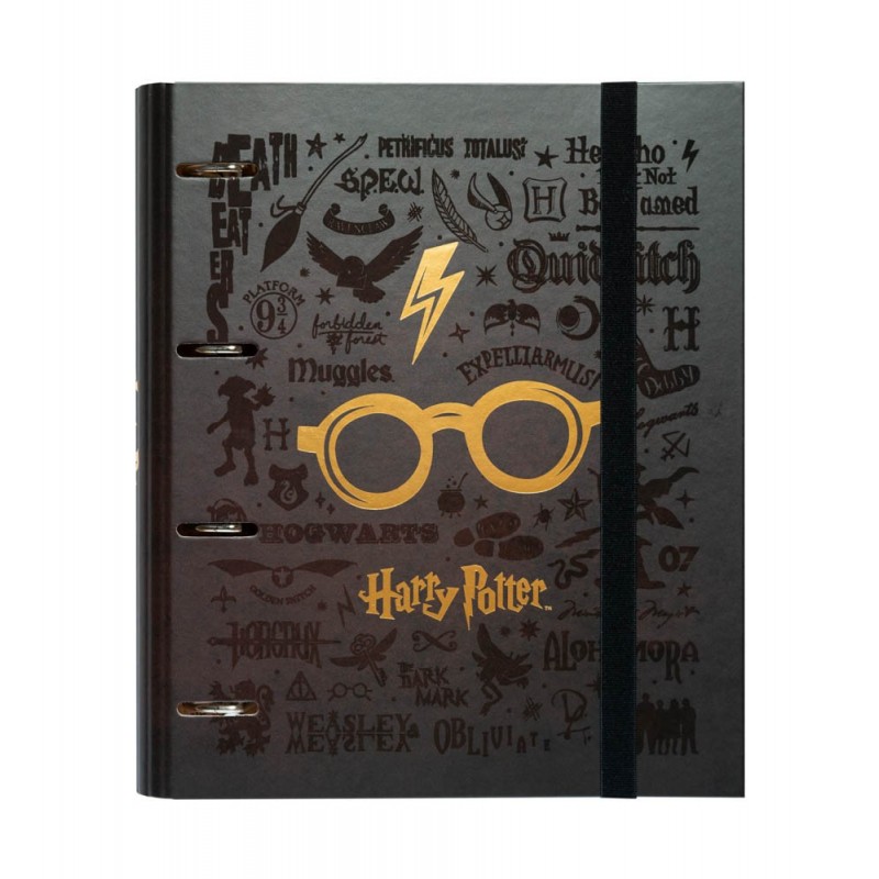 Harry Potter A4 segtuvas su 4 žiedais ir elastine juostele