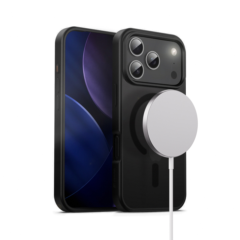 Crong Hybrid Frost MAG Cover MagSafe dėklas, skirtas iPhone 17 Pro, juodas