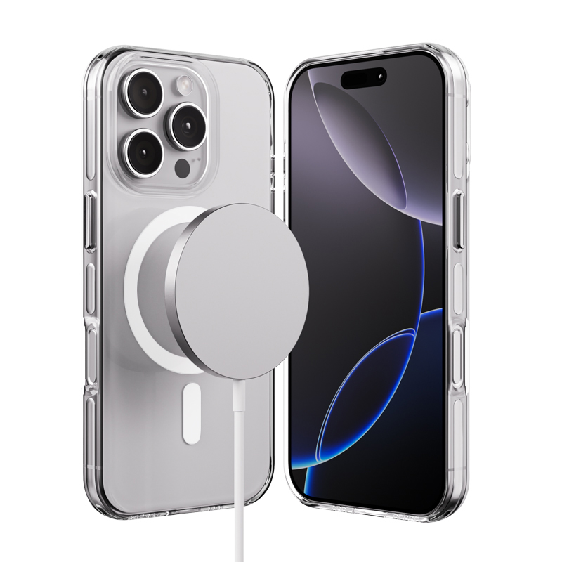 Crong Clear MAG Pro MagSafe dėklas, skirtas iPhone 16 Pro, skaidrus