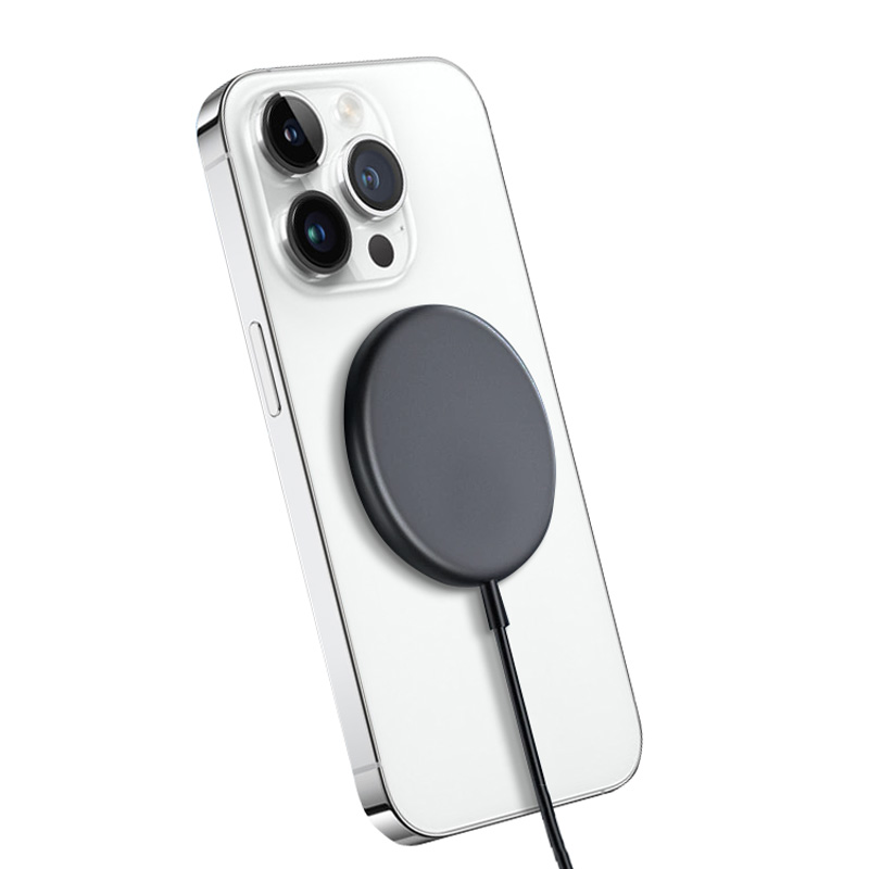 Crong MagSpot aliumininis 15 W magnetinis belaidis įkroviklis, suderinamas su MagSafe, grafito spalvos