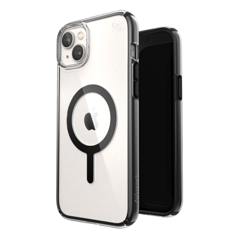 Speck Presidio Perfect-Clear with Impact Geometry + MagSafe case for iPhone 15 Plus / 14 Plus, with Microban antimicrobial protection, Clear / Black