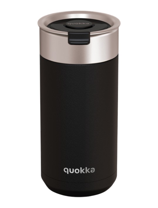 Quokka Boost Coffee Tumbler nerūdijančiojo plieno termo puodelis su sieteliu, 400 ml, Anglies juoda